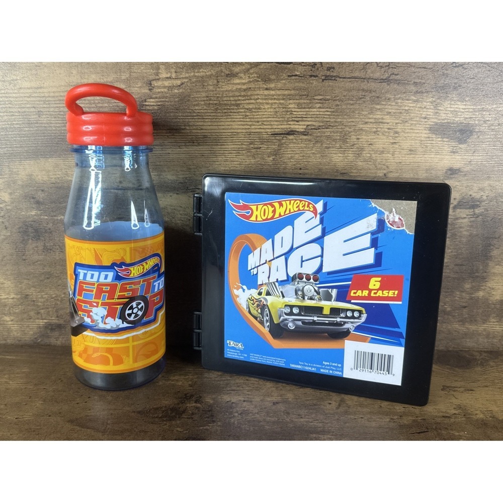 Hot Wheels Made to Race 6 Car Black Case Storage Box Bundle With Drinking Cup